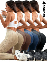 Women's Sand Wash Ribbed V-Back High Waist Yoga Leggings