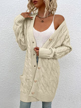 Women's Long Twisted-Knit Button-Front Cardigan Sweater