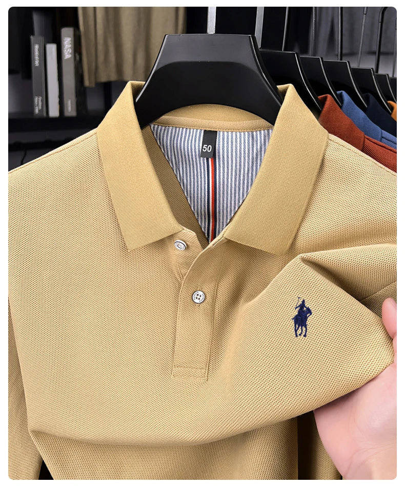 Premium Cotton Embroidered Long Sleeve Polo Shirt