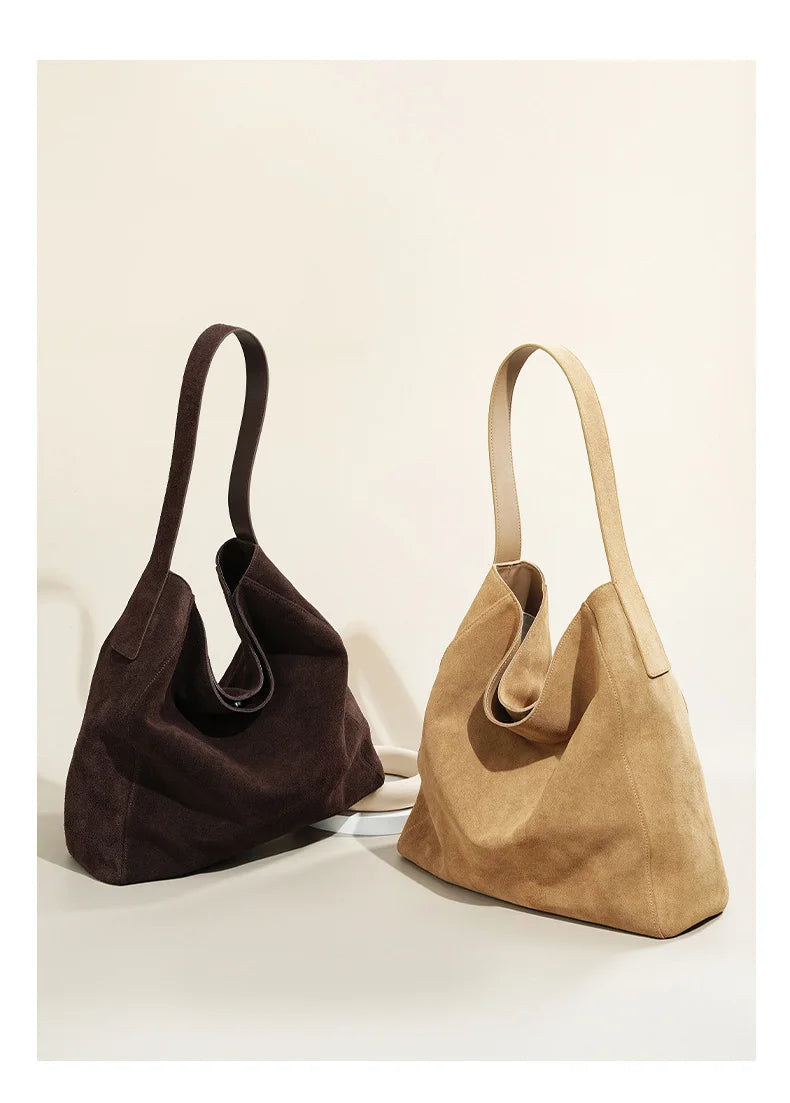 Frosted Suede Tote Bag – Large Capacity Shoulder Bag