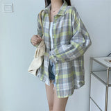 Vintage Plaid Long-Sleeve Blouse