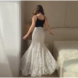Women Polka Dot Print High Waist Maxi Skirt Elegant Ruched Mermaid Long Skirts 2026 Summer Casual Vacation Fashion  Outwear
