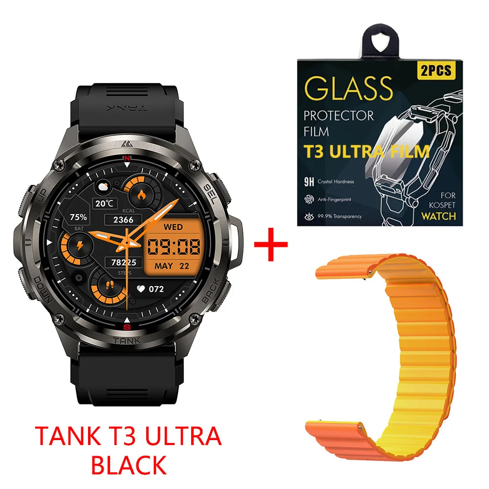 2025 KOSPET TANK T3 Ultra GPS Smart Watch For Men Smartwatch Women 470mAh Battery Digital Fitness AMOLED AOD Bluetooth Watches