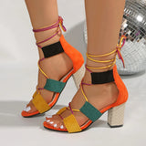 Women's Chunky High Heel Sandals — Open Toe Woven Ankle Strap