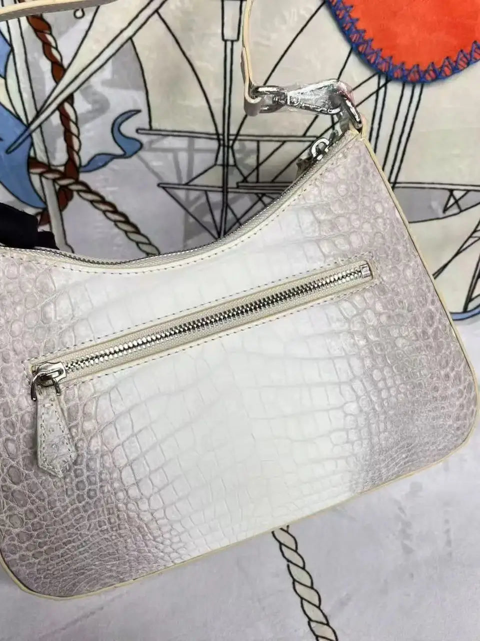Himalaya White Genuine Crocodile Leather Crossbody Bag
