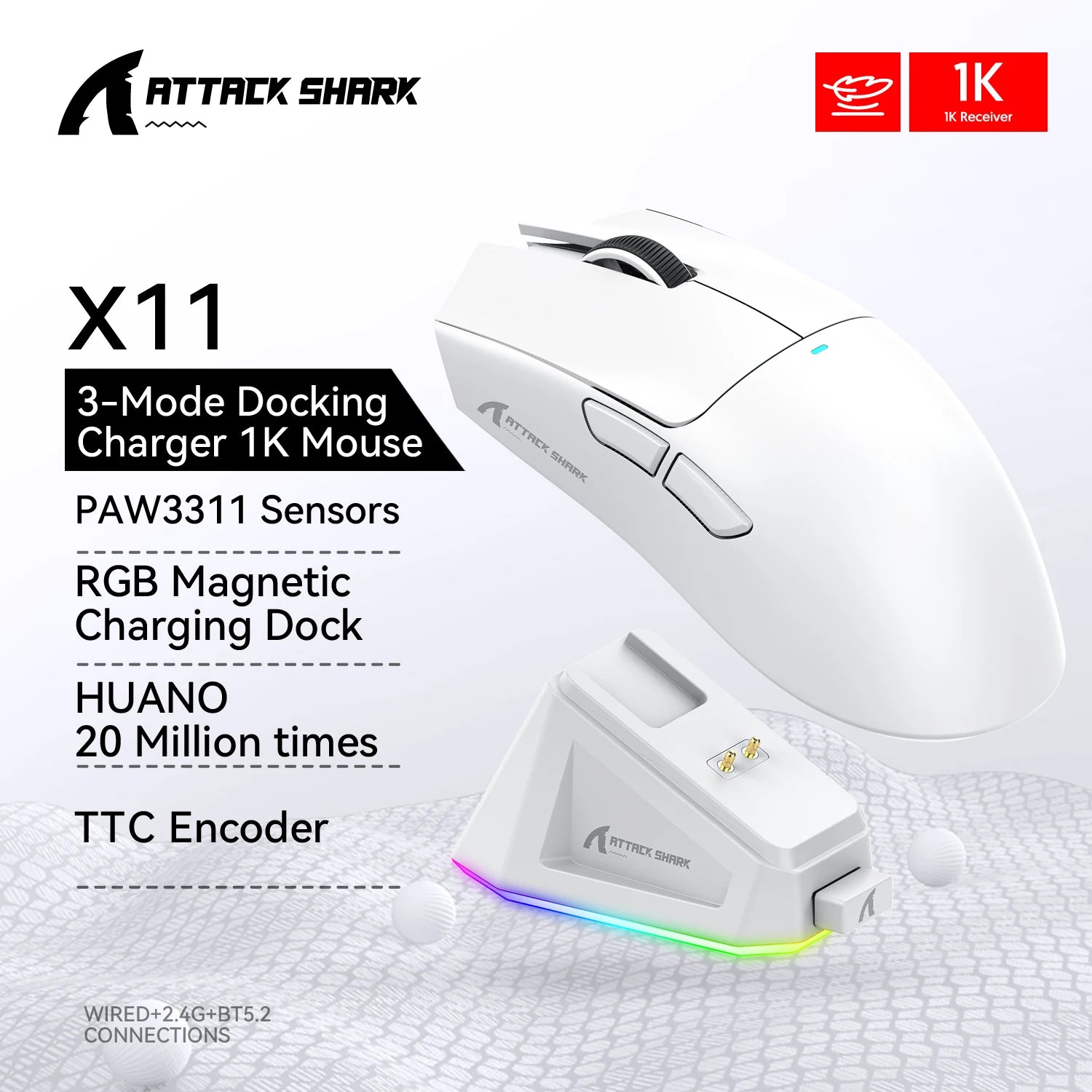 Attack Shark R1 X11 Wireless Bluetooth Gaming Mouse, PAW3311, Tri-Mode Connectivity, 59g Lightweight, for PC, Laptop & Mac