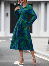 Elegant Print Belted Midi Dress