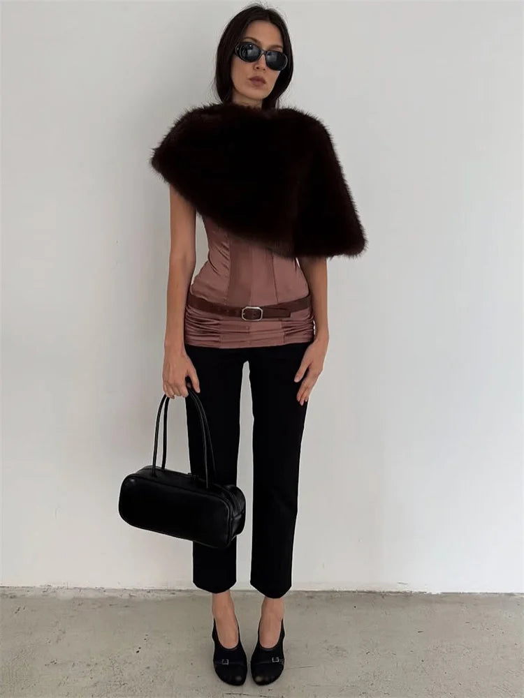 Elegant Fur & Feather 2-Piece Maxi Set