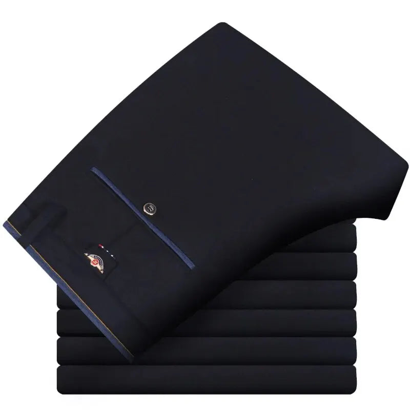Men's Elastic Straight Pants Business Casual Long Suit Pants Male Formal Trousers Solid Colors Black BLue