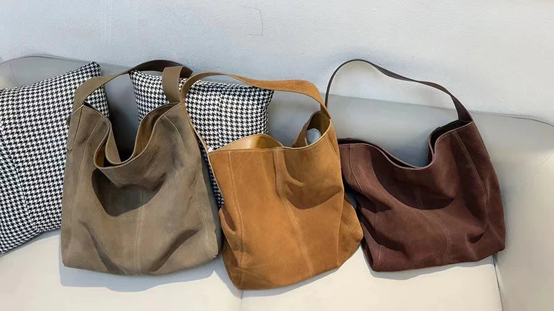 Frosted Suede Tote Bag – Large Capacity Shoulder Bag