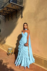 Halter Sweetheart Ruffle Chiffon Evening Gown | Maxi Dress