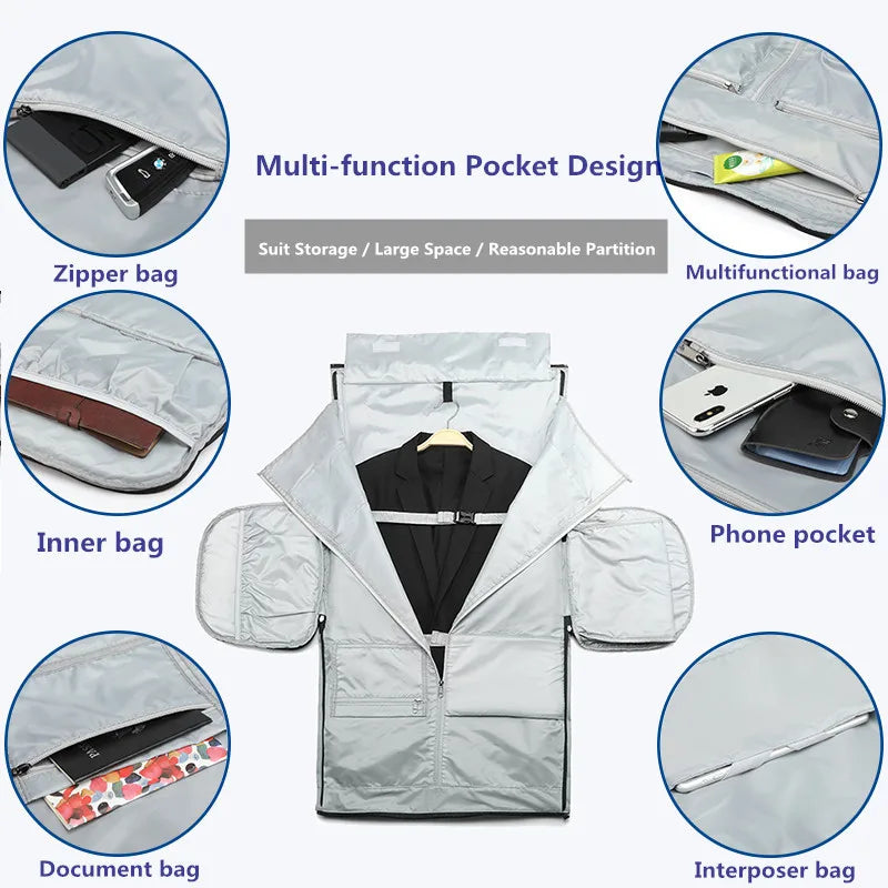 OZUKO Garment bag Multifunction Men Suit Storage Large Capacity Luggage Handbag Male Waterproof Travel Duffel Bag Shoes Pocket