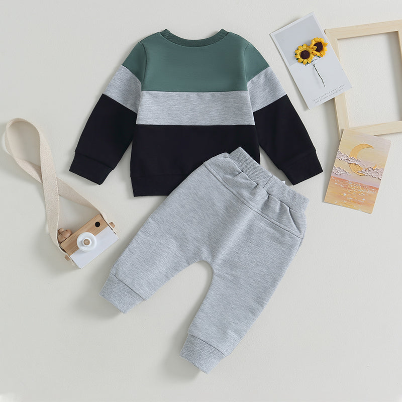 Toddler Boy Color Block Sweatsuit | 2-Piece Cotton Fall/Winter Outfit (0-3T)