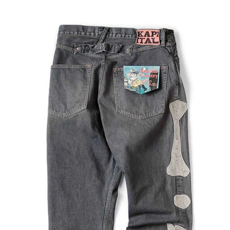 High Quality Japan KAPITAL Hirata Kazuhiro Bone Skeleton Embroidered Pattern Casual Jeans for Men