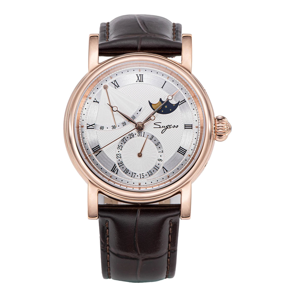 Sugess Men Watch Automatic Mechanical Original 2153 Movement Moon Phase Power Reserved Water Resistant Wristwatches Sapphire New