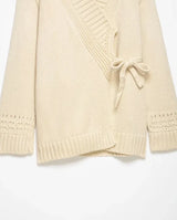 Chic V-neck Knitted Lace-up Women Cardigan Elegant Solid Full Sleeve Loose Cropped Sweater 2026 Lady Commute Office Cardigans