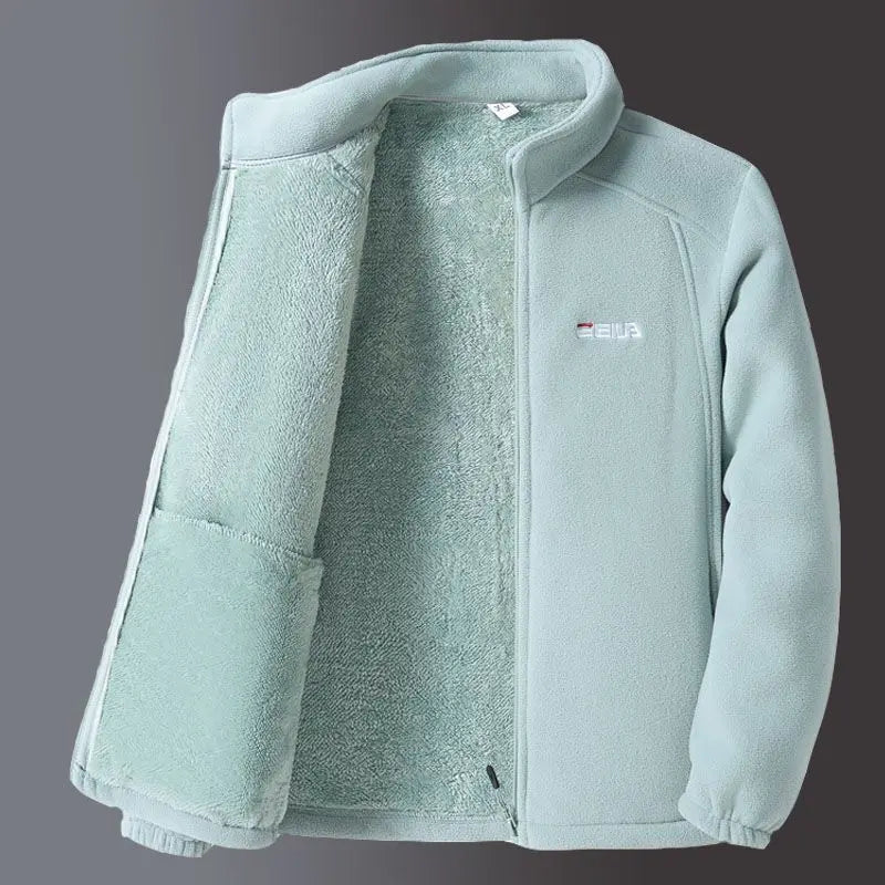 Women's Fleece Zip-Up Jacket with Embroidered Stand Collar