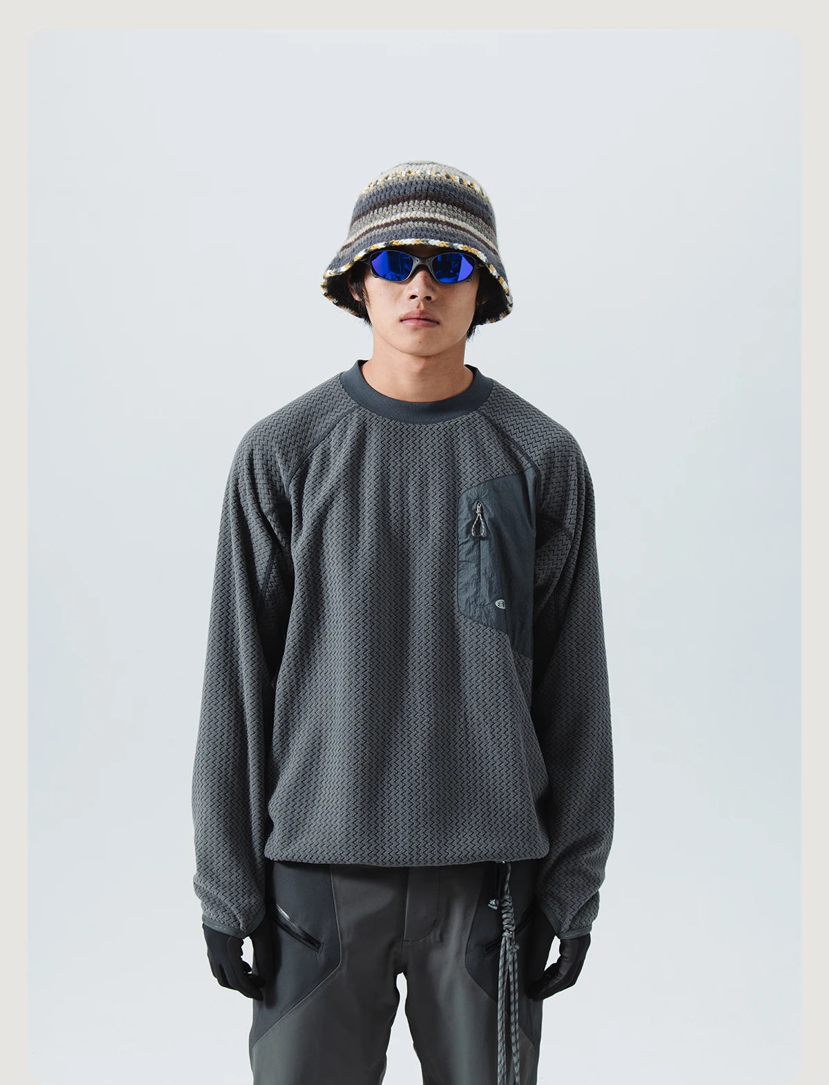 Mountain-Ready Crewneck: Engineered with Ribbed Neck, Reflective Logo, & Secure Chest Pocket for Outdoor Style Unisex