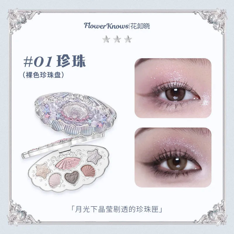 Flower Knows Strawberry Rococo Moonlight Mermaid Jewel Eyeshadow Palette 5 Colors Pearlescent Mashed Potatoes 2023