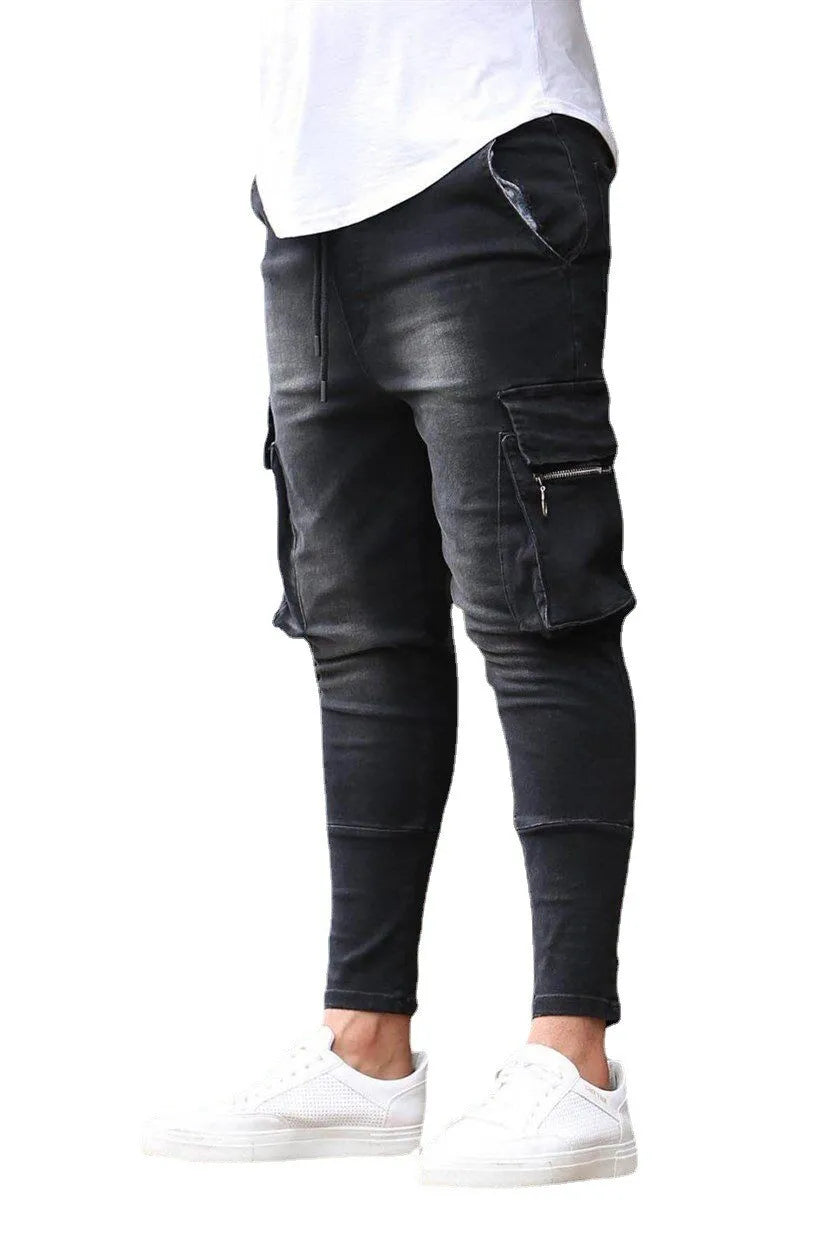 Men's Slim Fit Elastic Denim Cargo Joggers