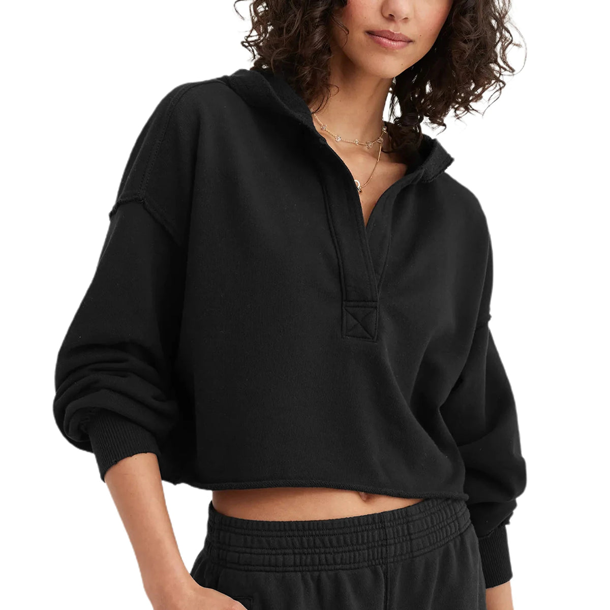 Women's Relaxed V-Neck Cropped Hoodie