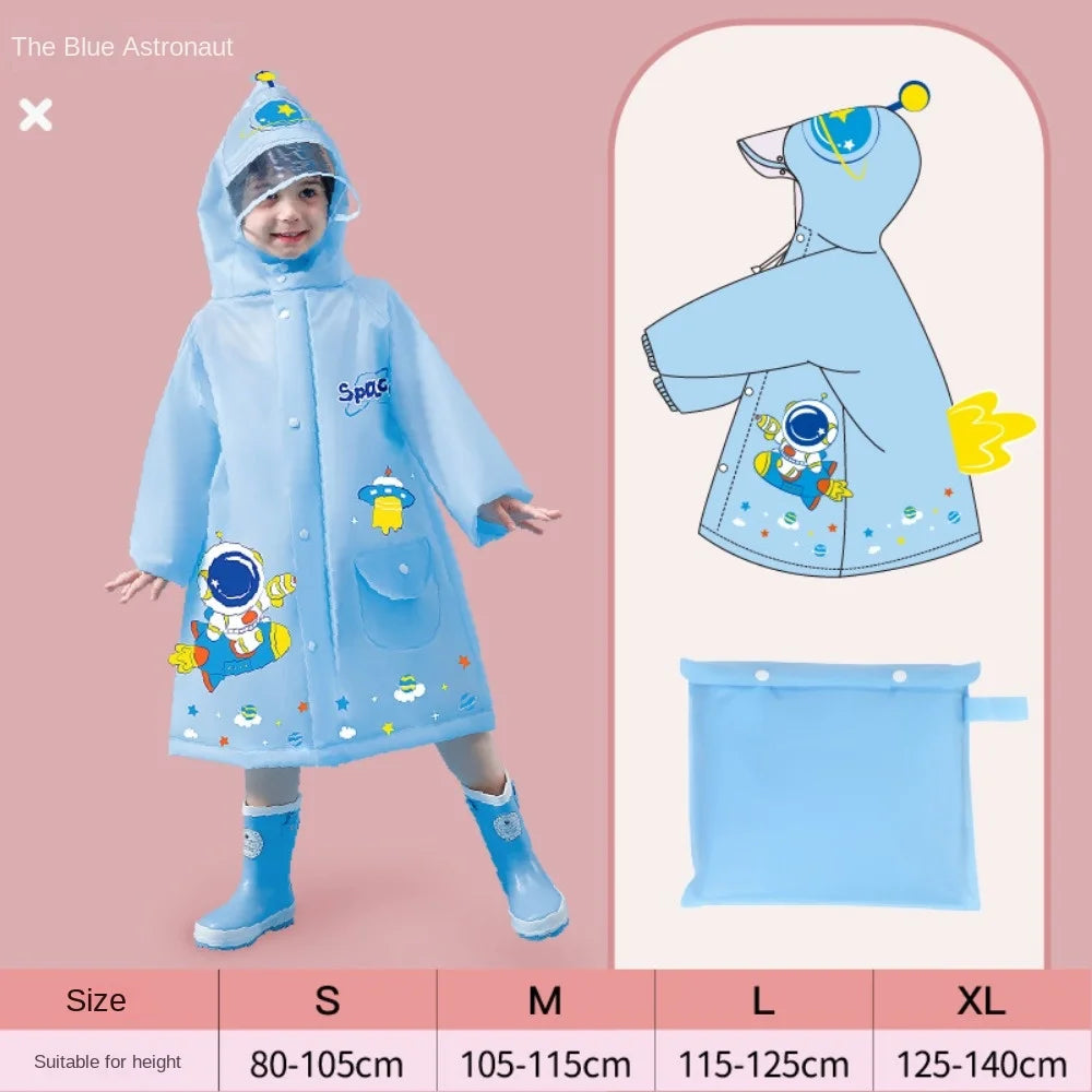 Kids' Whimsical Waterproof Raincoat with Backpack Space