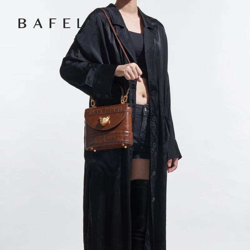 BAFELLI HANDBAG 2026 WOMEN'S NEW CROSSBODY LEATHER PURSE EVENING BAG CROCODILE GRAIN DESIGNER BUCKET CAT LUXURY BRAND FASHION