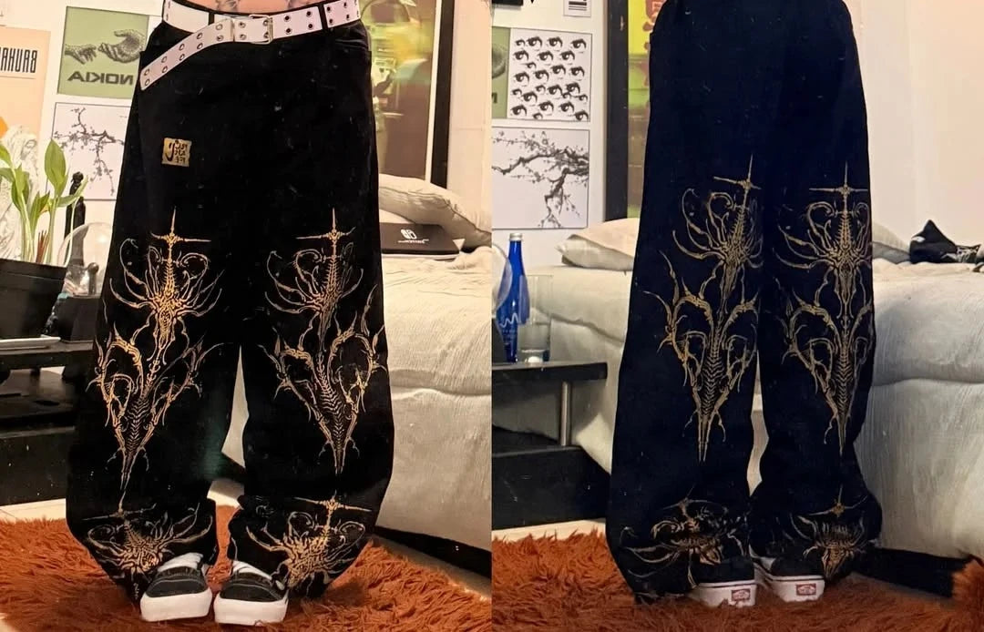 Pink Dragon Streetwear Gothic Baggy Jeans
