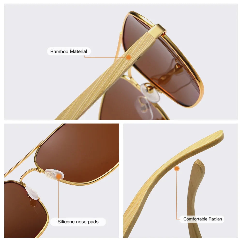 GM Fashion Retro Metallic Square Sunglasses for Women and Men Luxury Designer Brands Popular Driving Bamboo and Wood Sunglasses