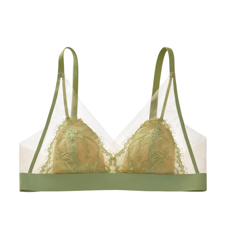 Sujiin Women's Lace Bra – Wireless Seamless Triangle Cup
