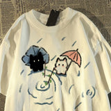 Whimsical Japanese Cat Graphic Tee – Women's Summer Top