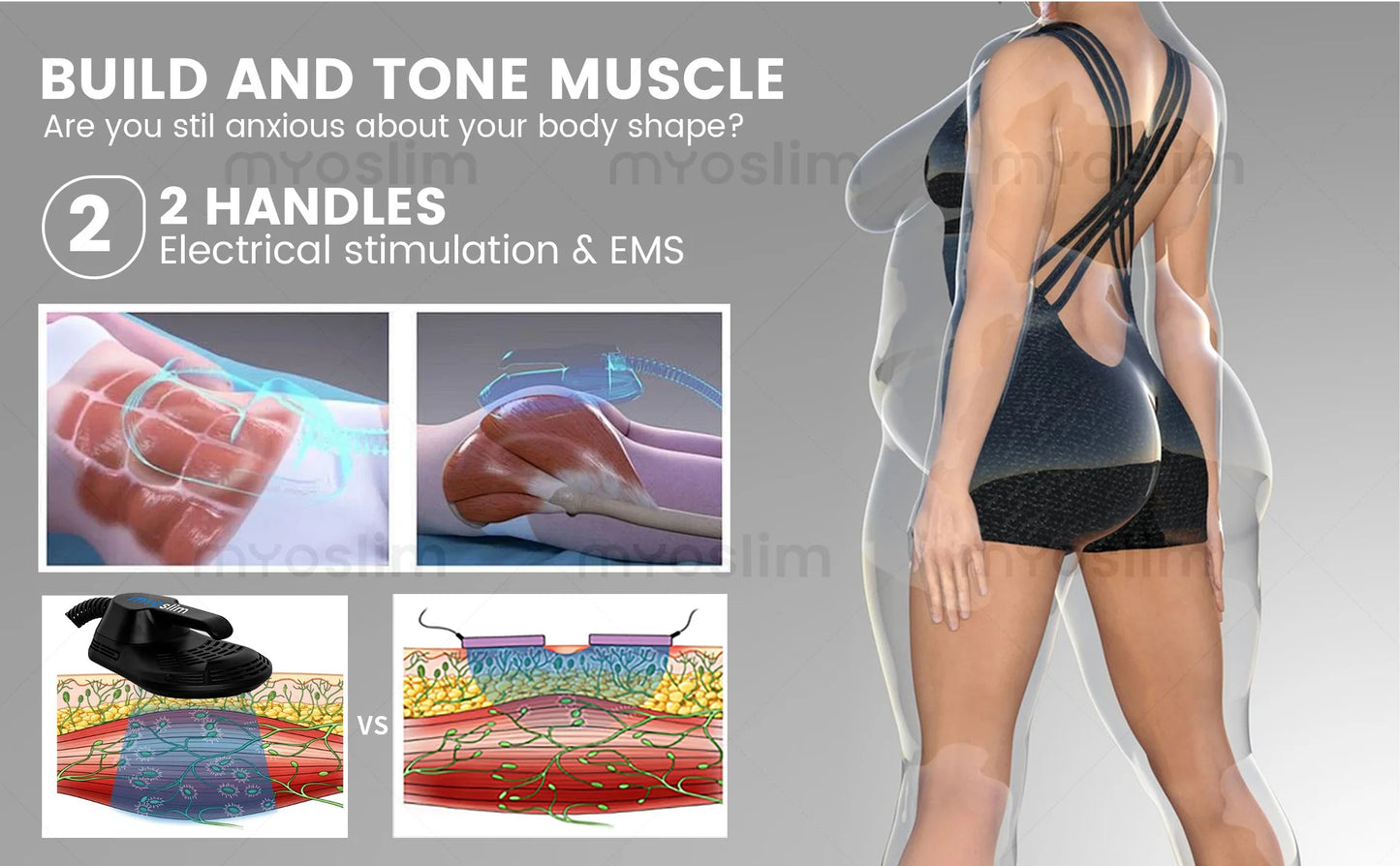 Professional MYOslim EMS Body Slimming Machine Muscle Stimulation Lose Weight Sculpt Therapy 2 Handle Pelvic Buttock Fat Burner