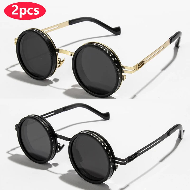 New Adjustable 1-9 Sunglasses Punk Polarized Sun Glasses Men Women Round ND Filter Lenses Retro Fishing Eyeglasses Shades