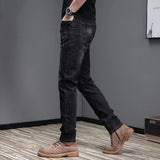 Embroidered Jeans Men's Autumn Winter New Korean Fashion Slim Little Feet Trousers Stretch Vintage Street Denim Trousers Male