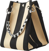 Korean Style Mini Knit Tote Bag Women Striped Crochet Bucket Handbag Lightweight Summer Daily Shoulder Purse For Vacation