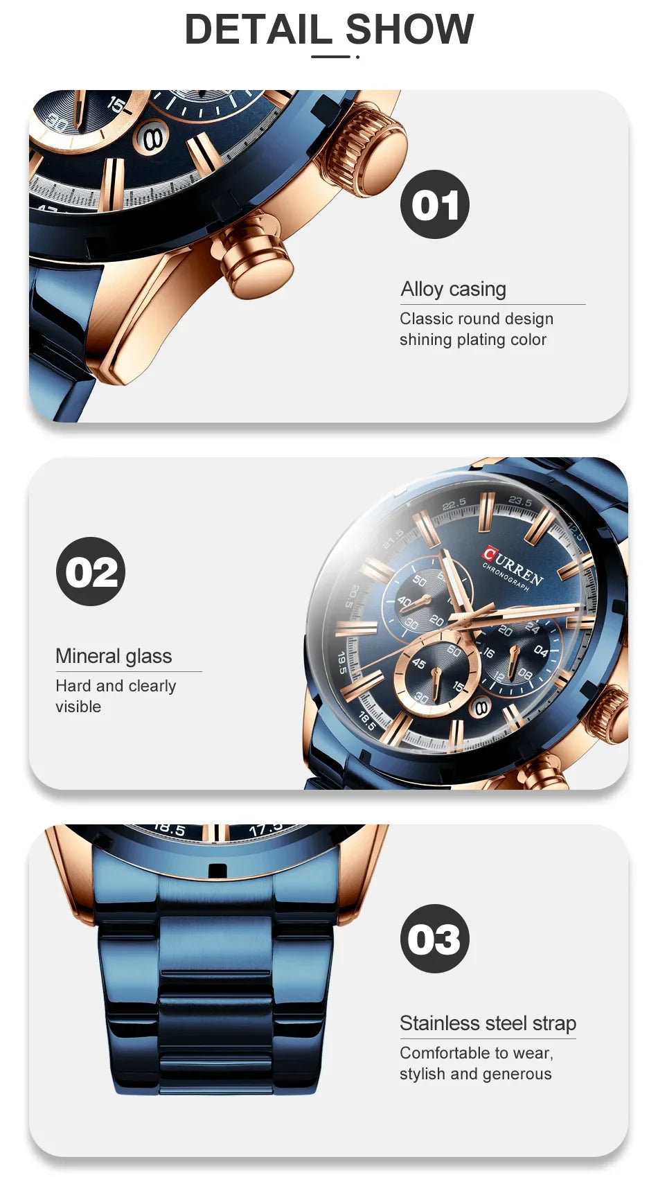 Men's six-needle multifunctional watch Waterproof calendar round strap stainless steel strap date men's business men's watch