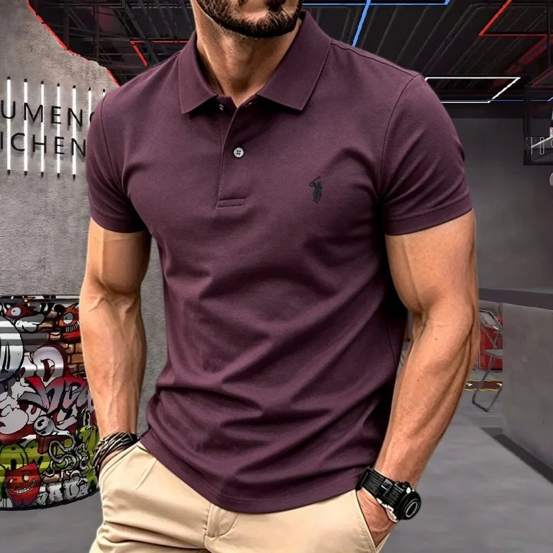 Men's 100% Cotton Polo Shirt — Embroidered Short Sleeve Golf Top