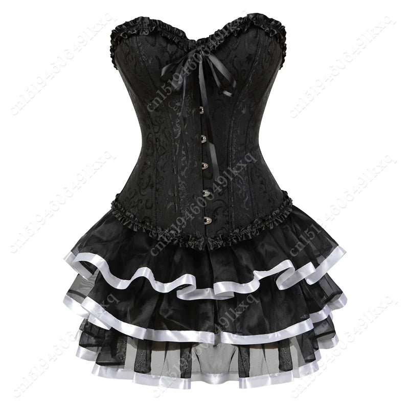 Women's Corset Dress with Straps & Lace | Plus Size Bustier Set