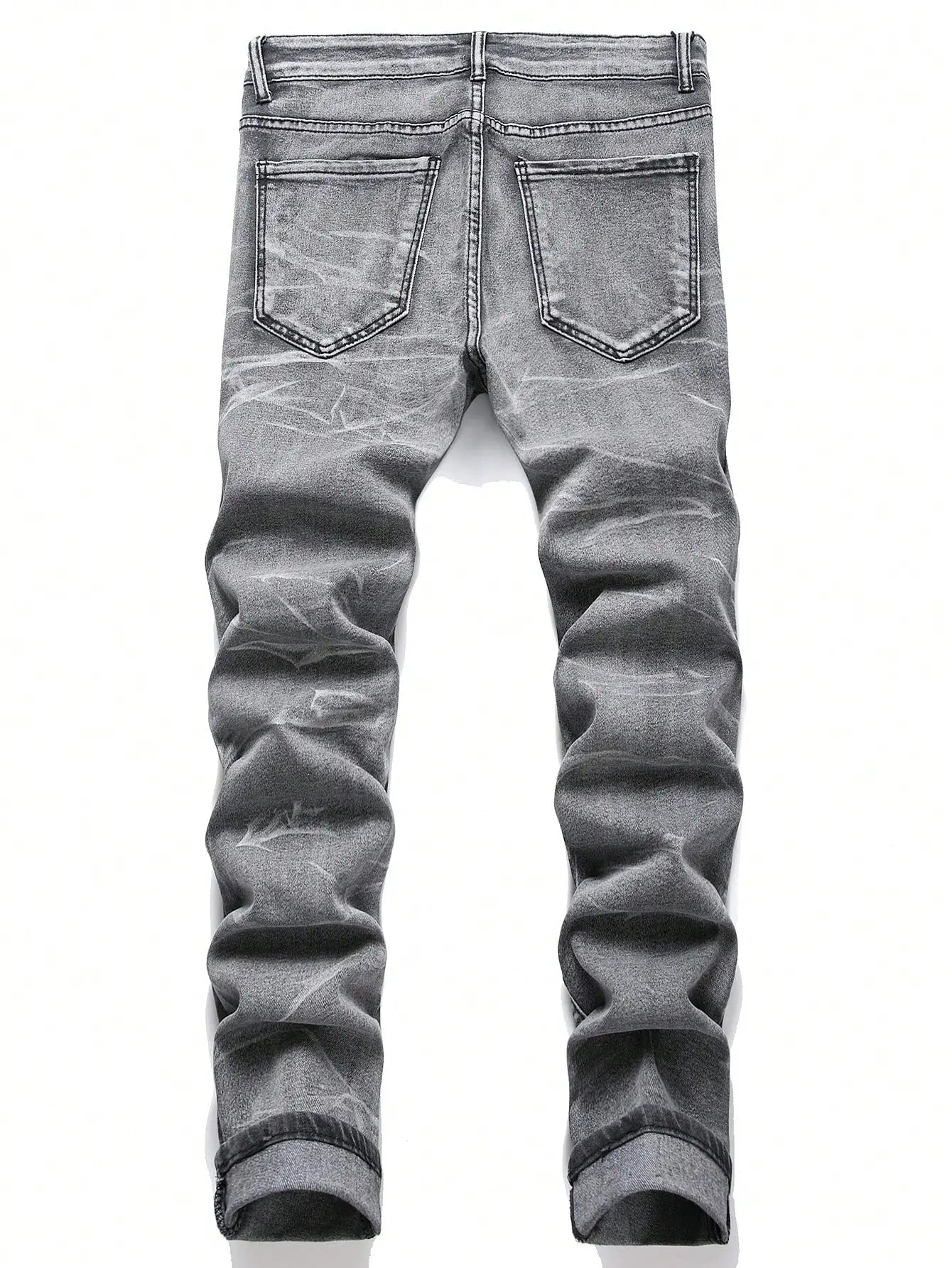 Men's Ripped Patchwork Stretch Denim Jeans | Streetwear