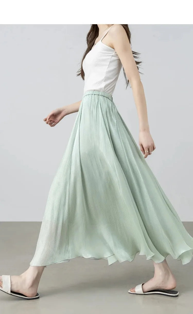 Sentubila Flowy A-Line Skirt – Iridescent Sheen