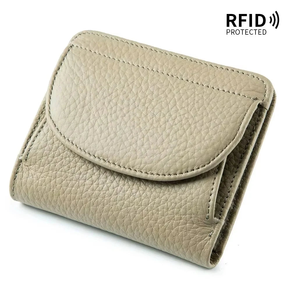 New Women Genuine Leather Mini Wallet RFID Folding Simple Ultra-thin Small Soft Cowhide Wallet Female Card Holder Coin Bags