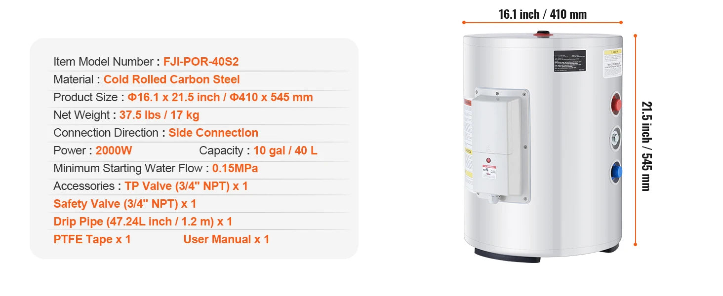 SucceBuy Electric Water Heater 40/70L Tank Instant Hot Water Heater 1.6Kw Tankless Water Heater w/ LED Display Knob Control IPX4
