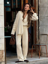 Bornladies Autumn Winter New Knit Cardigan Pants Set Loose Two Piece Casual Sweater Suit Women Thick Warm Soft Knitted Outfit