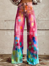 Women's 3D Print Wide-Leg "Jeans" – Trendy Low-Waist Flare Pants