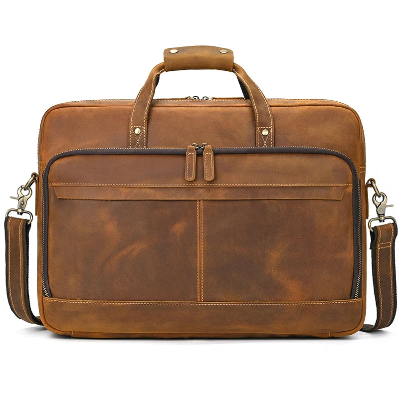 Men Briefcase Genuine Leather Laptop Bag 14 15.6" PC Doctor Lawyer Computer Bag Cowhide Male Briefcase Leather Men Business Bag