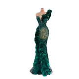 Luxury Beaded Mermaid Evening Gown with Glitter & Side Slit