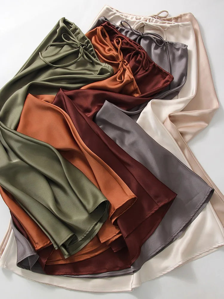 Women's Satin Maxi Skirt – Elegant Ankle-Length