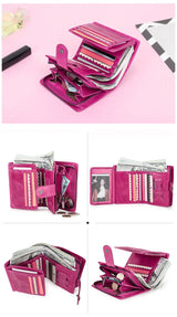 Contact'S Genuine Leather Wallets Women Men Wallet Short Small RFID Blocking Card Holder Wallets Ladies Red Coin Purse