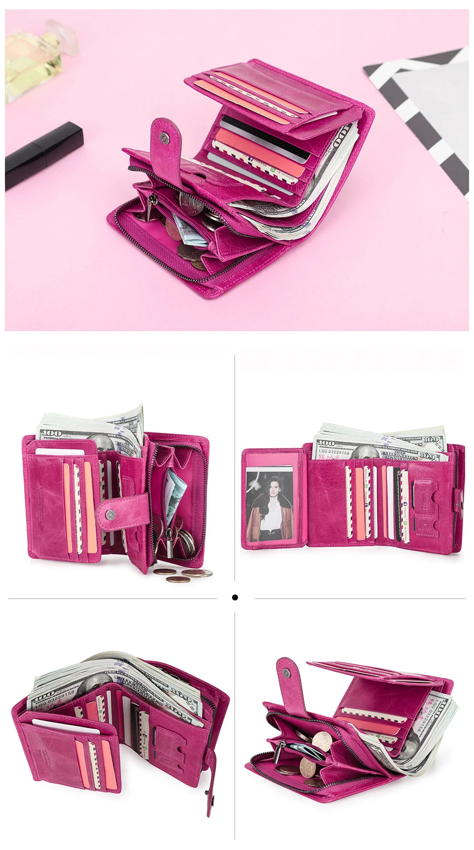 Contact'S Genuine Leather Wallets Women Men Wallet Short Small RFID Blocking Card Holder Wallets Ladies Red Coin Purse