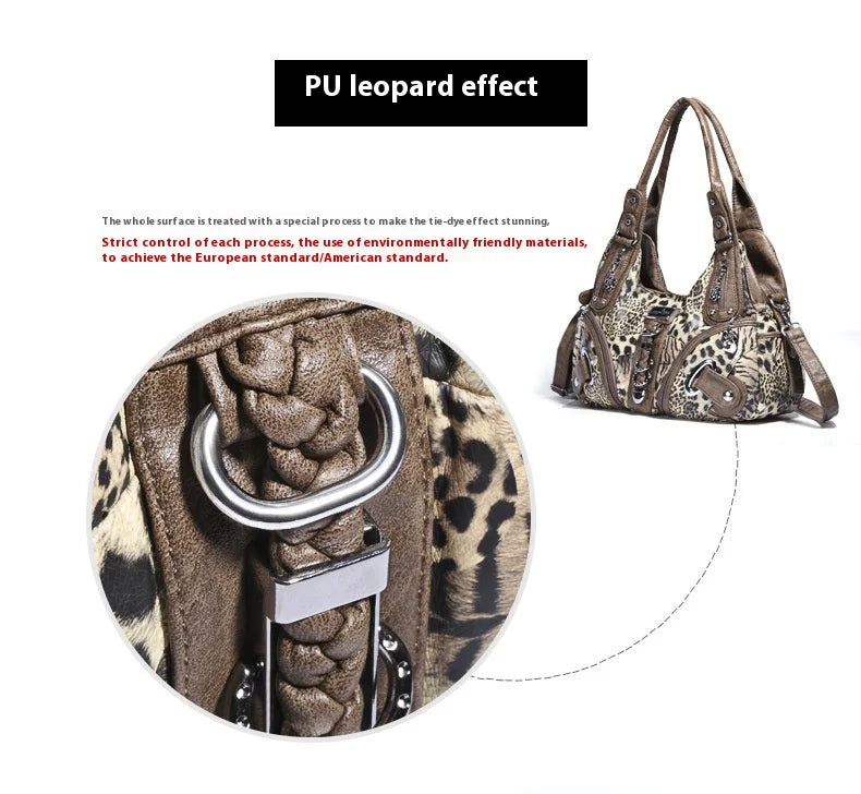 Women Handbags Leopard Bag Top-handle Handbag Fashion Satchel Dumpling Pack Shoulder Bag Tote Bag Hobos Large Purse
